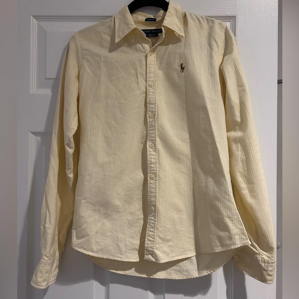 Ralph Lauren yellow striped slim fit long sleeve button down